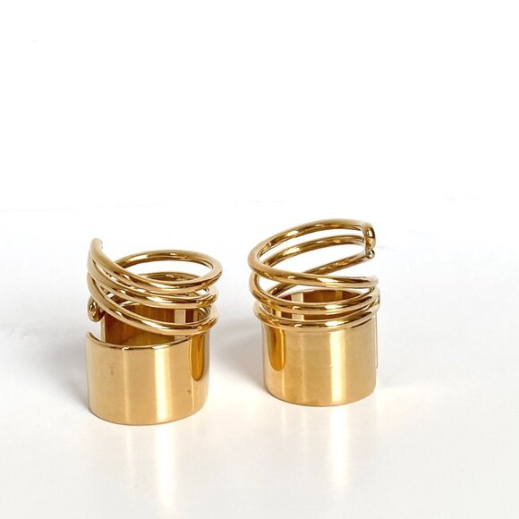 BALENCIAGA BY NICOLAS GHESQUIERE PAIR OF GOLD TONE BRASS COIL RINGS 2013 AUTH - Picture 4 of 10